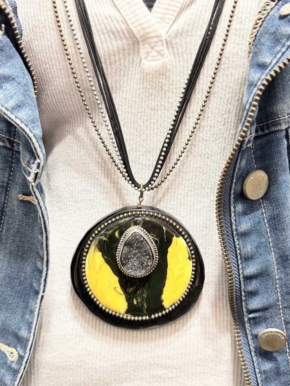 Chico’s Oversized Druzy Statement Pendant Necklace 20.5” Drop